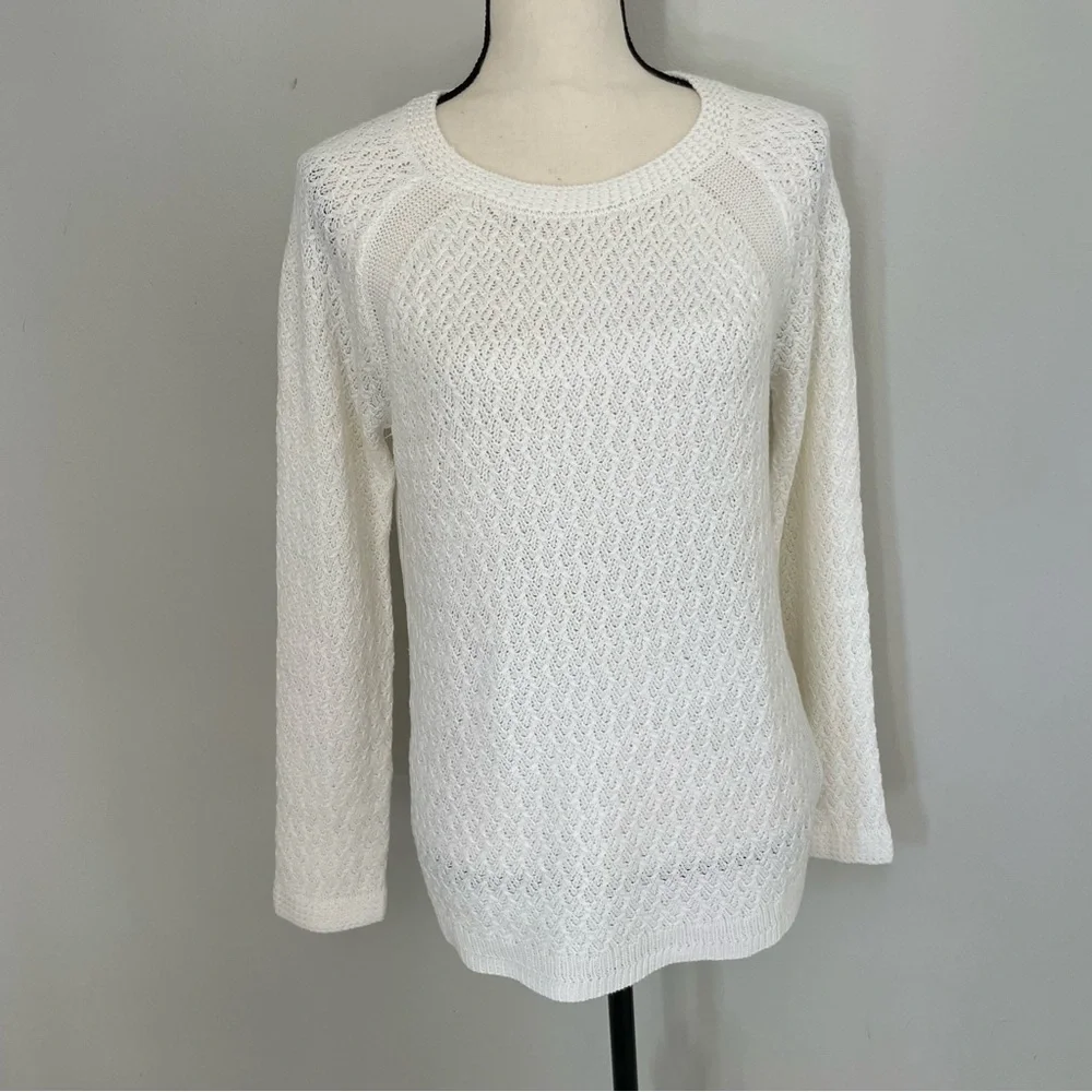 🦃Jones New York White Cable Knit Crew Neck Sweater - Picture 2 of 4